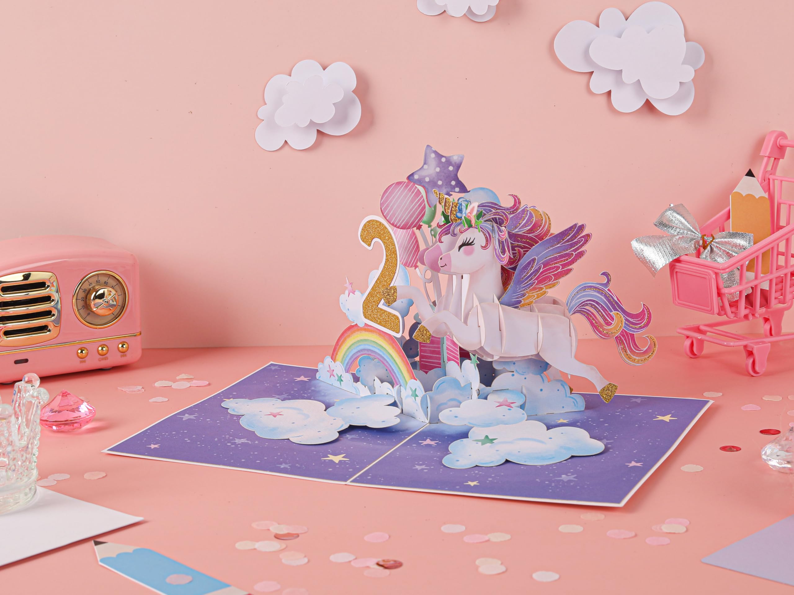 Amazon | Liif ユニコーン ハッピー2歳の誕生日カード | 3D